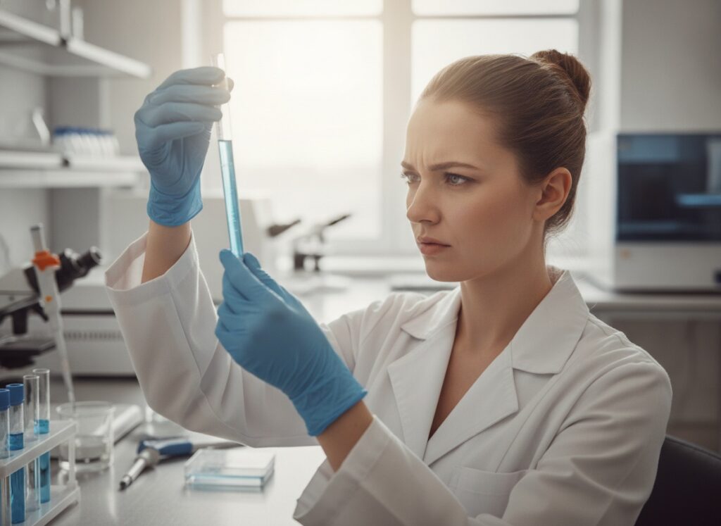 Scientist analyzing a DNA sample in a certified laboratory