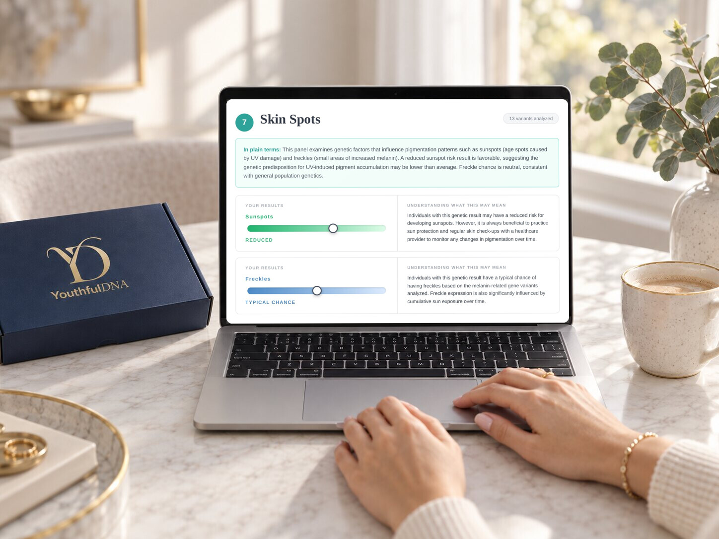 Skin Health DNA report viewed on a laptop at a desk