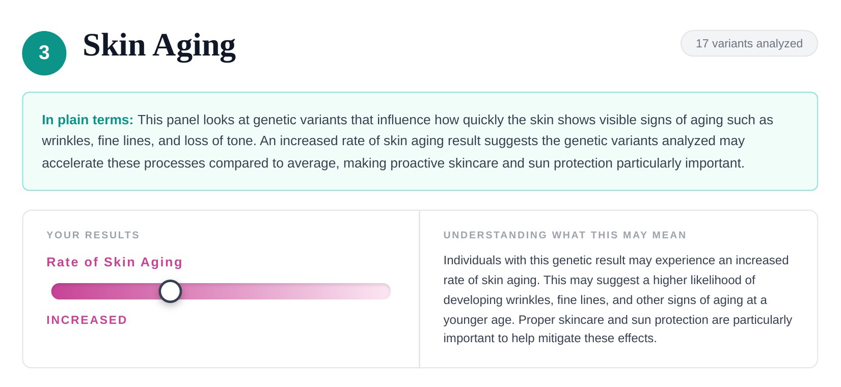 A Skin Health area with the result and what it may mean.